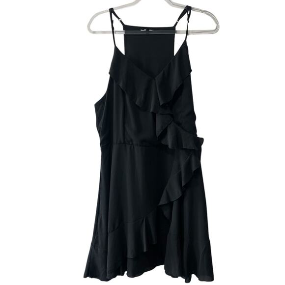 Charlotte Russe Racer Back Front Ruffle Faux Wrap Chiffon Mini Dress Black 1X - Picture 5 of 5